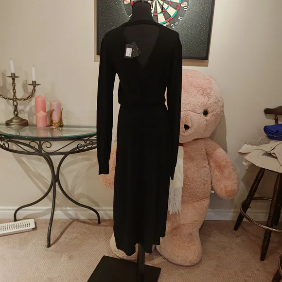 Maje Black Wool Drape Sweater Rolland Open Back Midi Dress size 1/Small 0260 - Picture 10 of 16